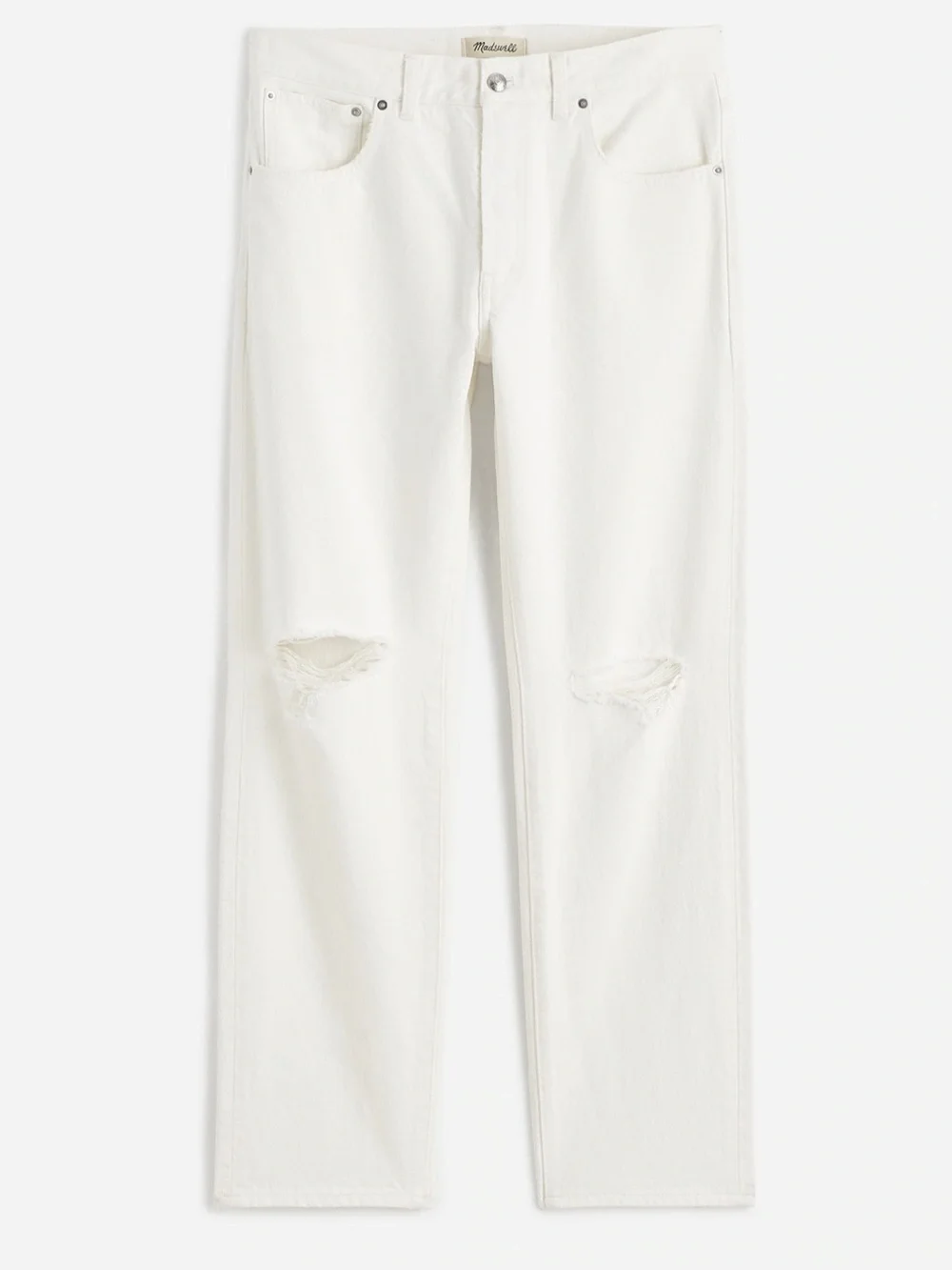 Madewell The Dean Easy Straight Crop White Cotton Torn Denim Jean Size 32 NWT